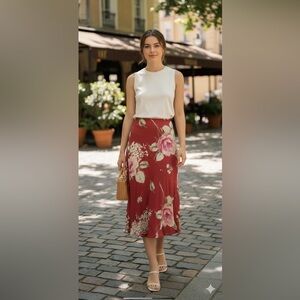 Vintage Oilily Red Floral Midi Skirt Womens 38